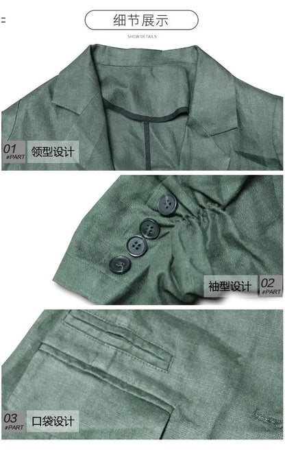 Women's Linen Blazer Casual Slim Fit Single Button Notched Lapel Lightweight Suit Jacket