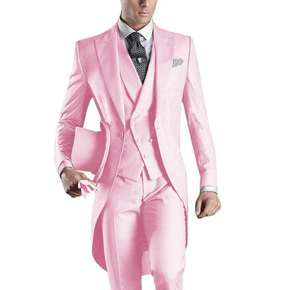 Men's Monochromatic Tuxedo Set Business Smoking Wedding Dress Blazer Jacket Vest Pants 3-Piece Suit for Formal Occasions