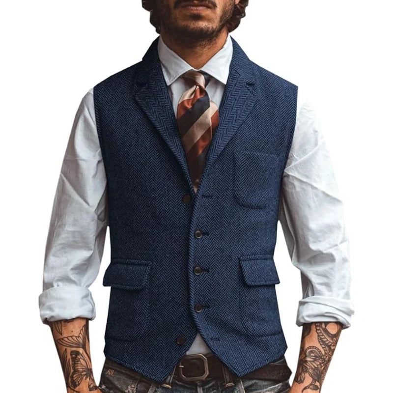 Men's Slim Fit Herringbone Vest for Wedding & Smart Casual Wear – Multiple Colors