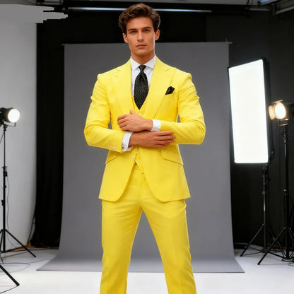 3PCS Men's Formal Tuxedo Set with Peaked Lapel Blazer Vest Pant  Fashion Business Suits For Party Wedding Groom