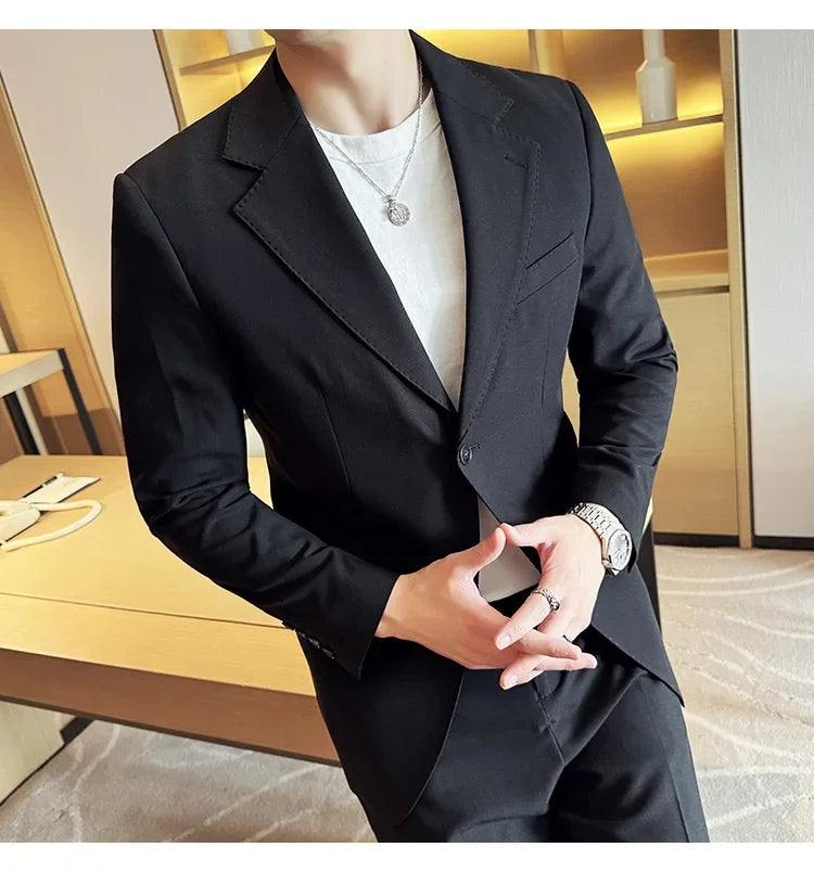 Tencel High Tech Fabric Men Spring Summer Thin Suits 2 Pieces (jacket+pants) Business Casual Office Wedding Groom Dress Suit
