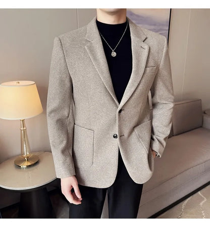 High Qualitys Thickened Wool Suit Jacket Autumn Winter New Luxury Solid Color Formal Men Business Slim Fit Social Party Tuxedo
