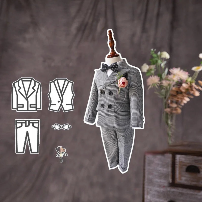 Flower Boys Gray Wedding Suit Set Kids Formal Birthday Photography Outfit Children's Piano Host Performance Costume
