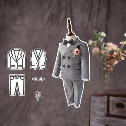 Flower Boys Gray Wedding Suit Set Kids Formal Birthday Photography Outfit Children's Piano Host Performance Costume