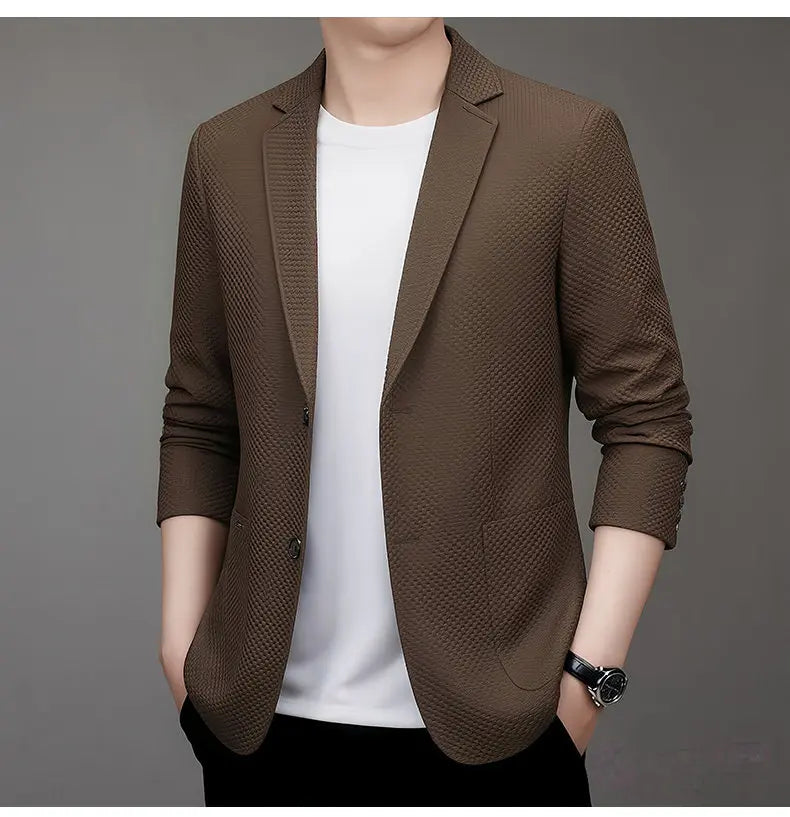 Men's Slim Fit Plaid Blazer for Weddings, Business & Casual Wear – Single Breasted
