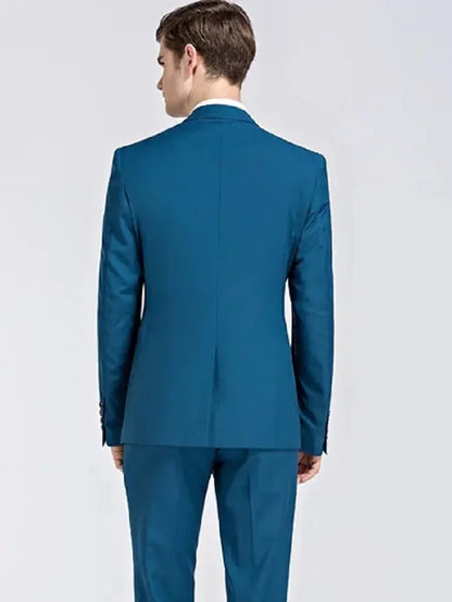 High Quality 3 Piece Groom Dress Slim Fit Wedding Evening Men Suits Vest Classic Solid Blue Formal Male Blazer