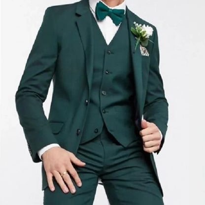 Custom Made Two Button Dark Green Groom Tuxedos Groomsmen Slim Fit Mens Wedding Blazer Suits (Jacket+Pants+Vest) Costume Homme