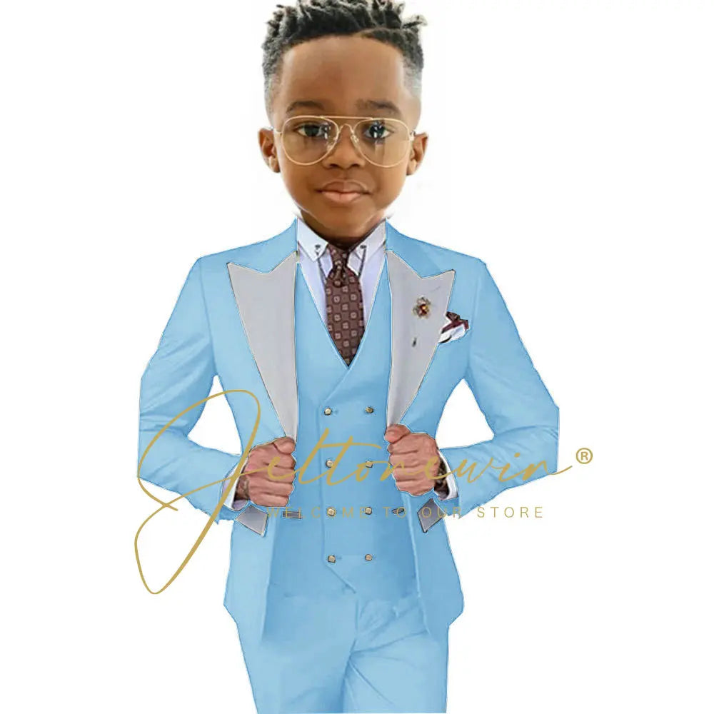 Suits For Boy Jacket Vest Pants 3 Pieces Dark Green Birthday Costume Flower Boys Formal Party Suit Kids Wedding Suit Tuxedo