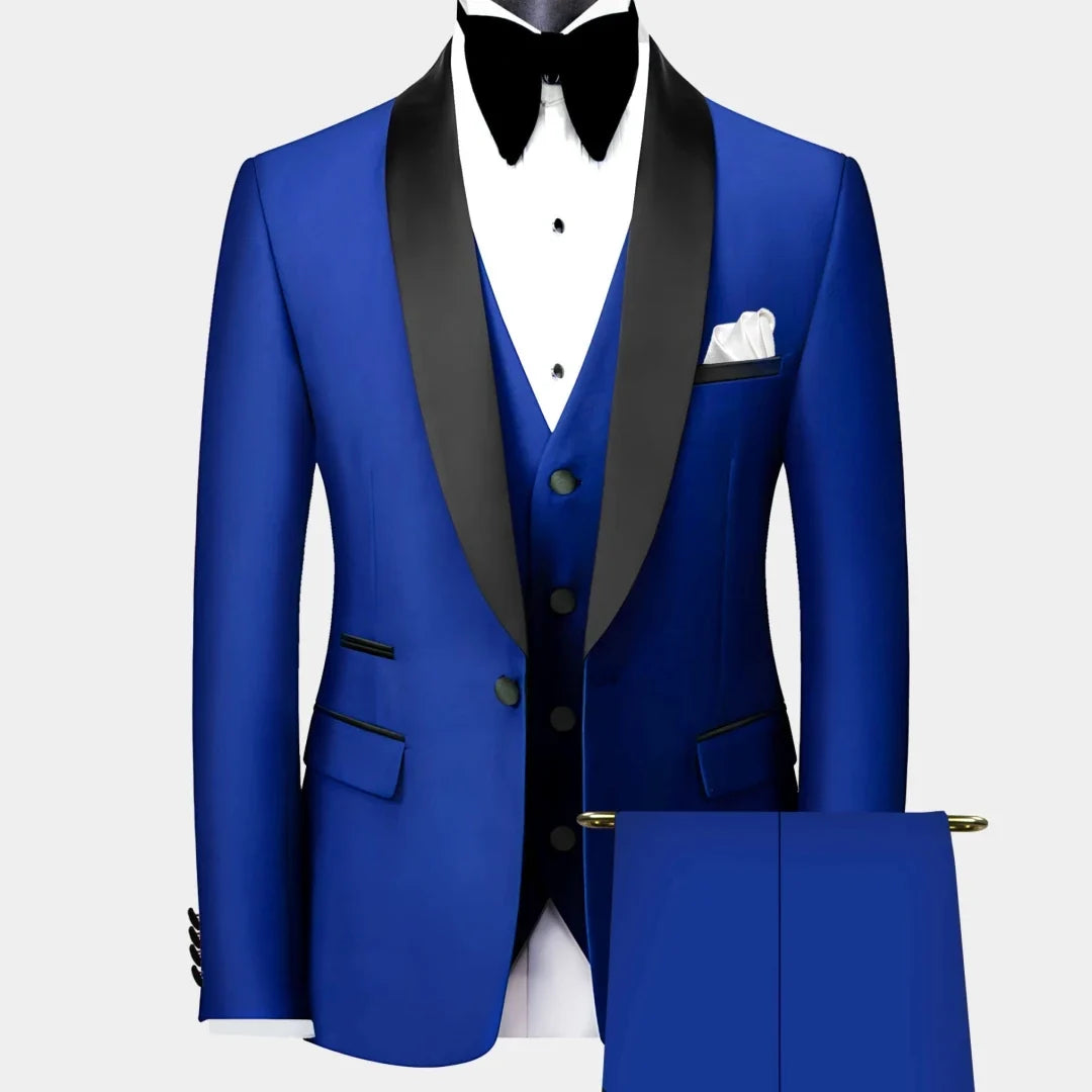 Men Suit 3 Pieces Black Single Button With Bright Lapel For Wedding Groom Banquet Party Business Work Set Jacket Vest Pants