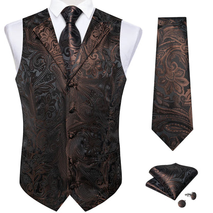 Men's Paisley Suit Vest – Single-Breasted Waistcoat with Tie, Handkerchief & Cufflinks for Weddings & Banquets