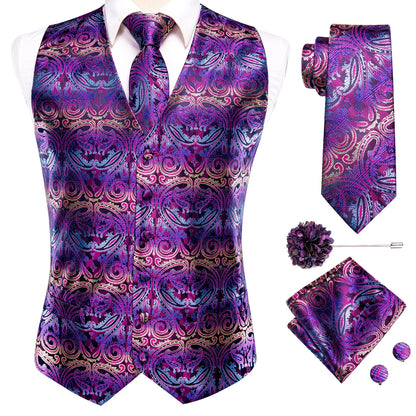 Men's Suit Vest 4-Piece Set | Woven Paisley Waistcoat with Tie, Pocket Square & Cufflinks | Wedding & Business Formal