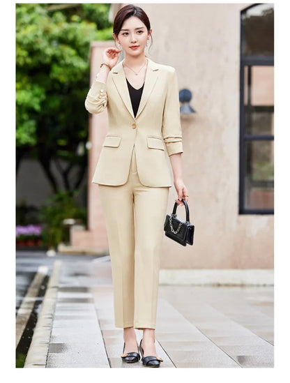 Two-Piece Jacket and Pants for Women, Simple and Elegant, Professional, Autumn and Winter, New, 2025