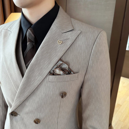 Men's Double Breasted Three Piece Wedding Suit – Slim Fit Smart Casual