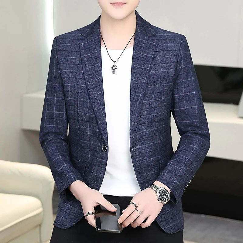 High-quality Men's Stylish and Trendy Business Checkered Single-Piece Western-Style Casual, Fashionable and Form-Fitting Small S
