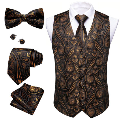 Men's Jacquard Suit Vest Set with Tie, Bow Tie, Pocket Square & Cufflinks – Wedding & Formal