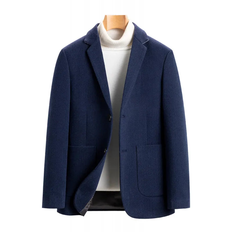 Men's Wool Blend Single-Breasted Blazer for Business and Smart Casual Wear