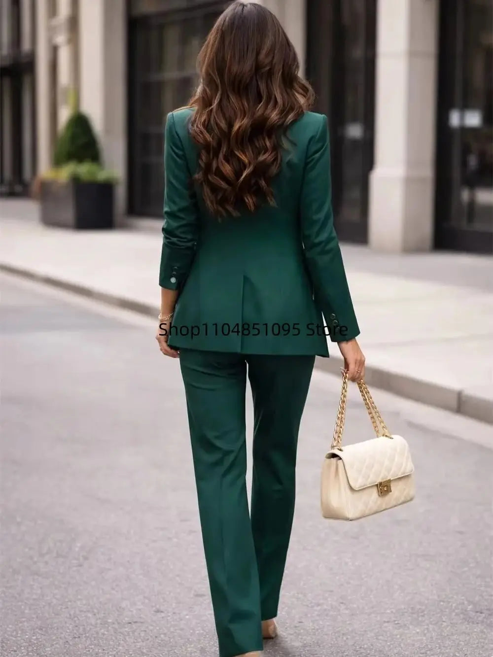Fashion Spring Autumn Formal 3 Piece Green Outfit Suits Women Clothing Commute Suit Tops Coat Blazer Vest Long Pant Trouser Set