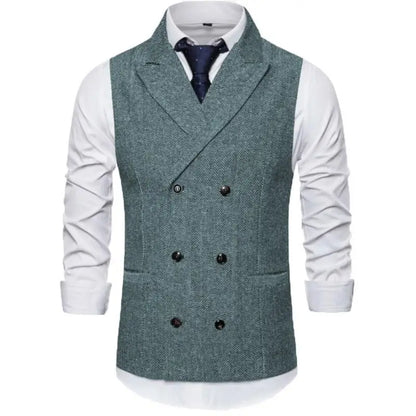 Men's Vest Double Breasted Herringbone Waistcoat for Weddings & Business Formal