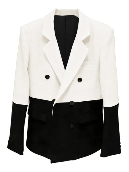Men's Linen Color Block Blazer Double Breasted Notch Lapel Lightweight summer Sport Coat Fashion Jacket for Party & Streetwear