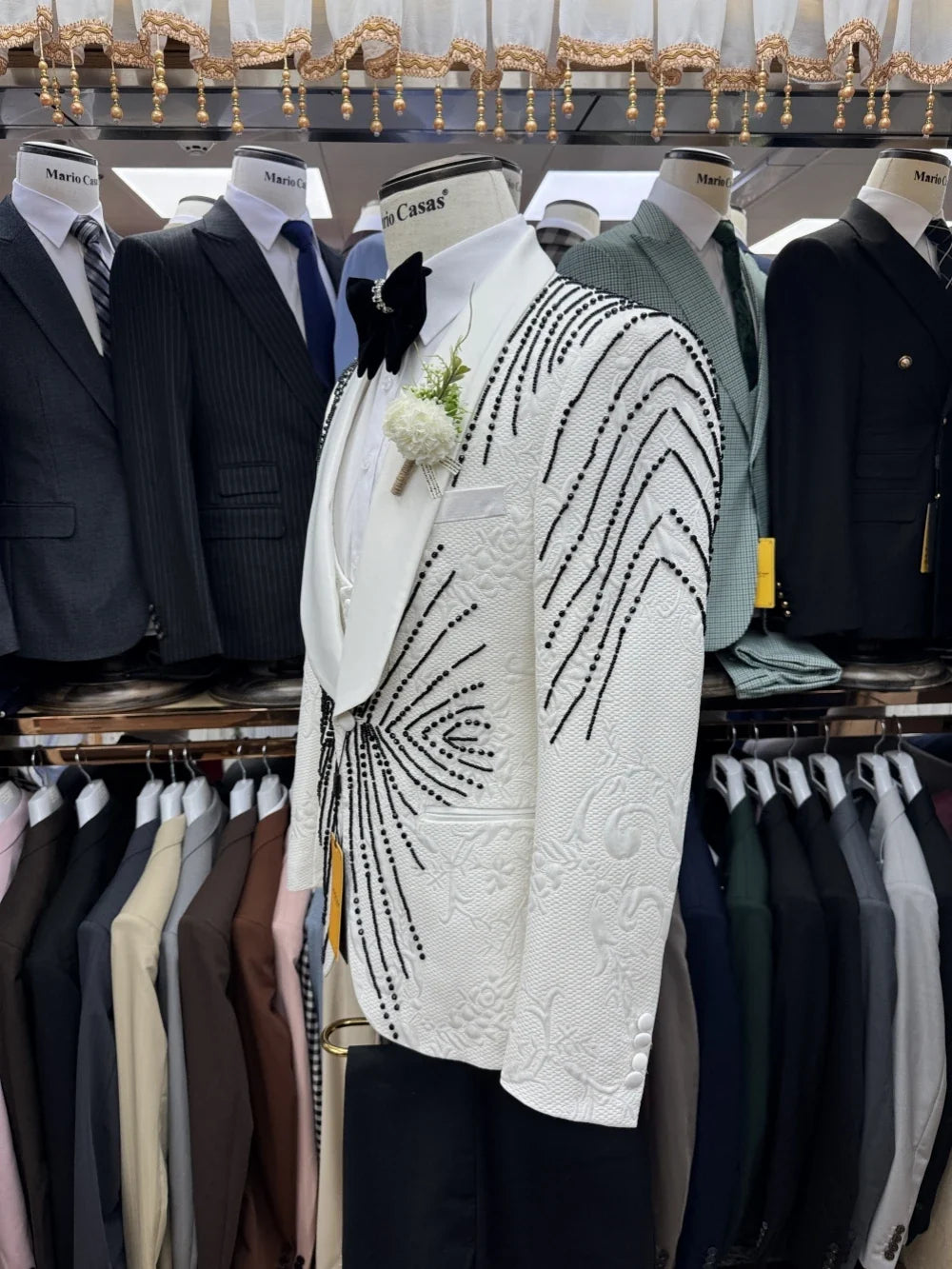 Newest Jacquard Beaded Single Breasted Tuxedo For Men Banquet Prom Wear Luxurious High Quality Men's Suits Wedding Groom Sets
