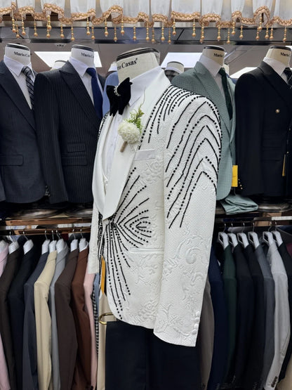 Newest Jacquard Beaded Single Breasted Tuxedo For Men Banquet Prom Wear Luxurious High Quality Men's Suits Wedding Groom Sets