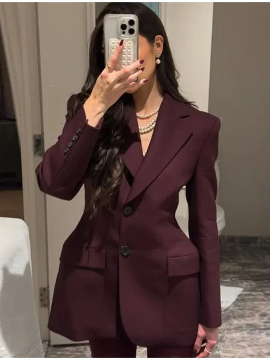 Women's Autumn Winter Slim Waist Chic Blazer Coats Office Ladies Double Breasted Fashion Suits Jacket Women Clothing