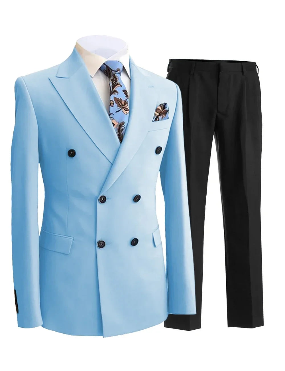 Men Suit 2 Pieces White Double Breasted Peak Lapel Formal For Wedding Groom Banquet Party Business Work Jacket And Black Pants