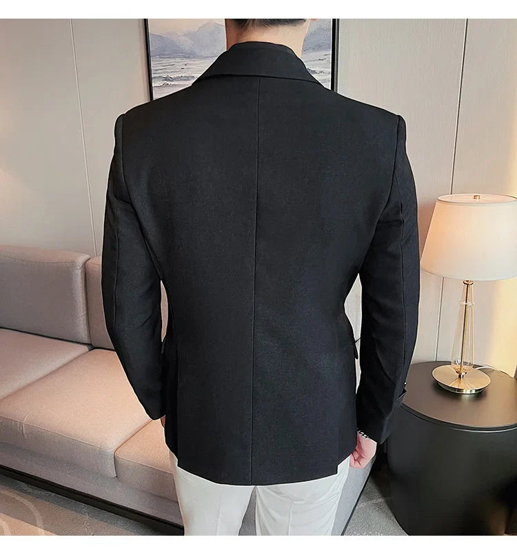 Men's Slim Fit Blazer Metal Buckle Decoration Smart Casual Wedding Party Jacket