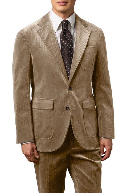 Men's Corduroy 2-Piece Suit – Classic Single Breasted Blazer & Pleated Pants for Wedding & Formal Occasions
