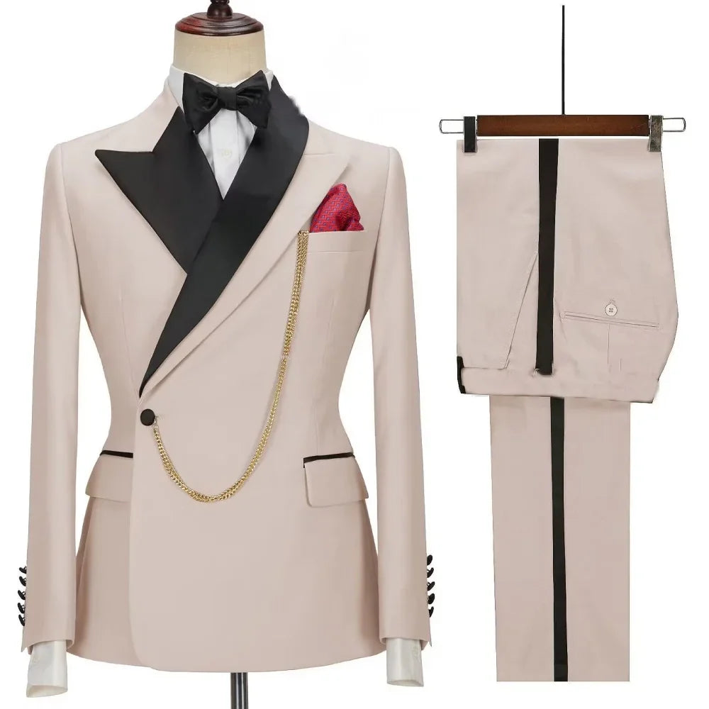 Ensemble de smoking 2 pièces pour homme - Coupe régulière - Veste et pantalon - Revers cranté - Un bouton - Affaires, bal, mariage - Vêtements de cérémonie pour homme