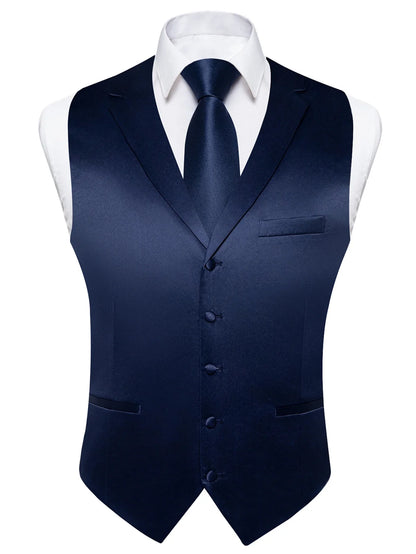 Men's Suit Vest & Tie Set – Solid Color Satin Formal Waistcoat for Weddings and Business