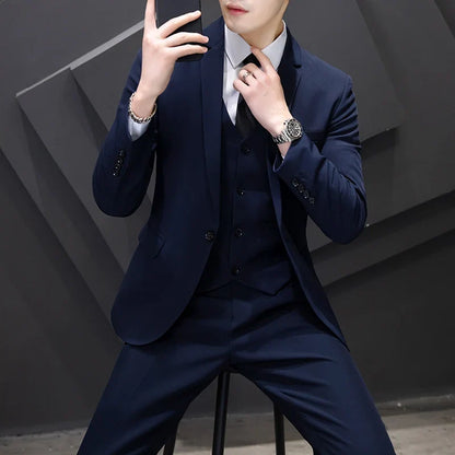 Men's Three-Piece Suit Set Fashion Business Career Waistcoat Trousers Wedding Dress Groom Best Man Decoration Body
