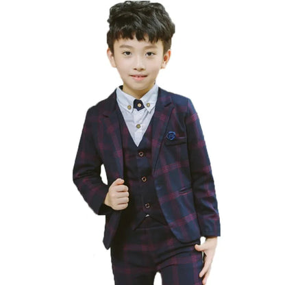 Flower Boys Purple 3Pieces/Set Jacket Vest Pants Wedding Tuxedo Suit Kids Formal Blazer Children Party Performance Dress Costume