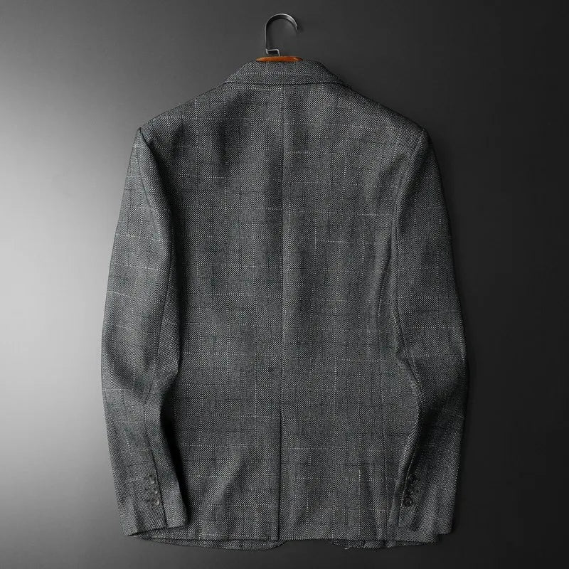 Spring Autumn Classic Checkered Suit Jacket Men Slim Fit Casual Business Office Uniform Formal Jacket Wedding Groom Men Blazers