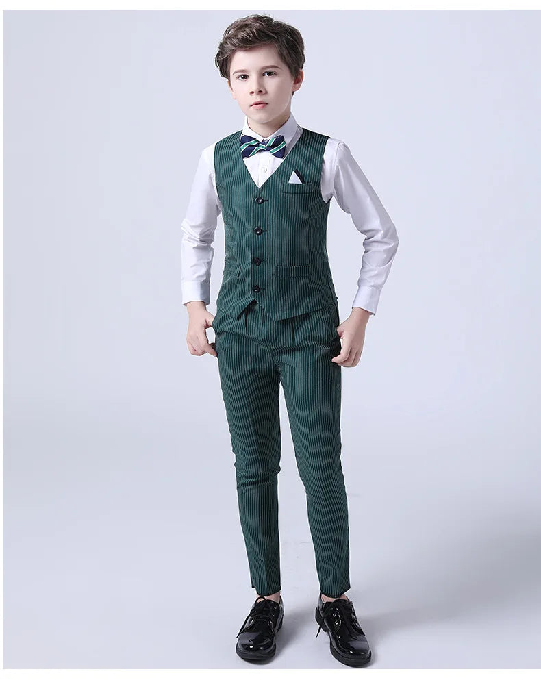 Boys Formal Vest Pants 2-Piece Suit Set for Kids – Striped Wedding & Party Wear