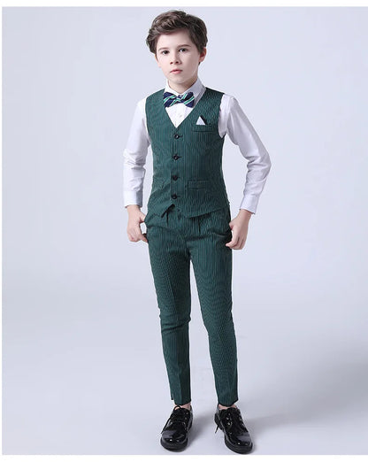 Boys Formal Vest Pants 2-Piece Suit Set for Kids – Striped Wedding & Party Wear
