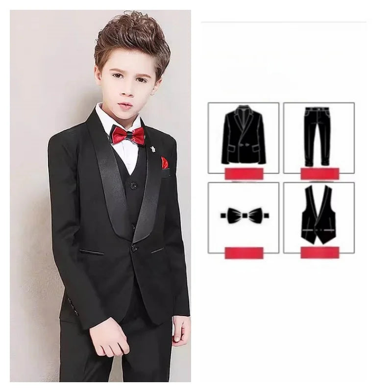 School Kids Piano Host Performance Suit Set Flower Boys Wedding Dress Spring Children's Birthday Party Photography Costume