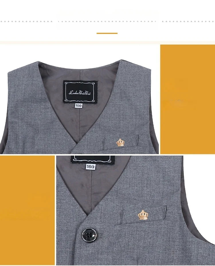 Boys Girls Summer 3Pieces School Uniform With Vest Shorts/Skirt Tie Children's Piano Host Speech Chorus Performance Costume