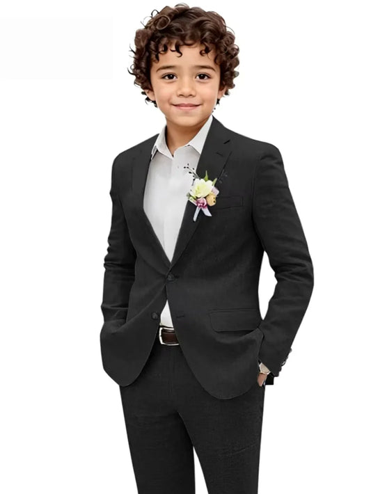 Boys Linen Suit Set 2 Pieces Jacket Pants Summer Beach Wedding Wear Handsome Elegant Kids Suits For Birthday Party 2-10T