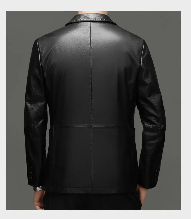 Men's Leather Jacket – Top-Grain Cowhide Business Casual Outerwear – Black