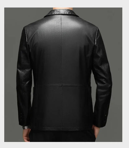 Men's Leather Jacket – Top-Grain Cowhide Business Casual Outerwear – Black