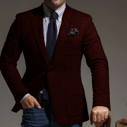 Men's Wool Blend Slim Fit Blazer Single-Breasted Lapel Jacket for Business and Formal Occasions
