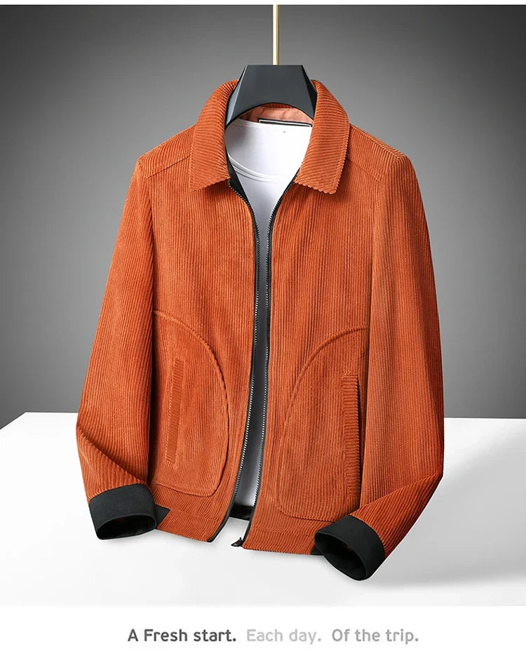 Men's High-Quality Corduroy Jacket Plus Size Lapel Thick Autumn Winter Warm Casual Gown for Older Generations