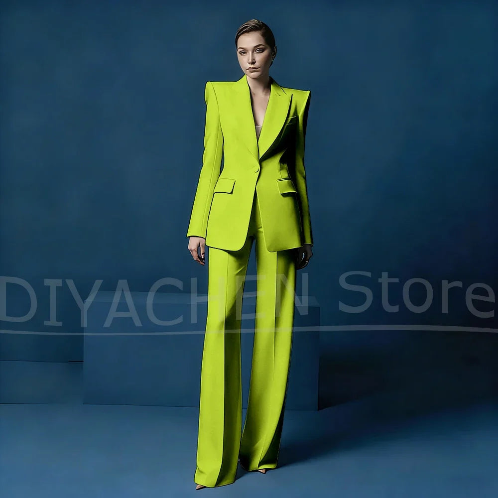 Women's Blazer and Wide-Leg Pants Suit Set Slim Fit One Button Jacket with Peak Lapel Elegant Formal Outfits for Office Party