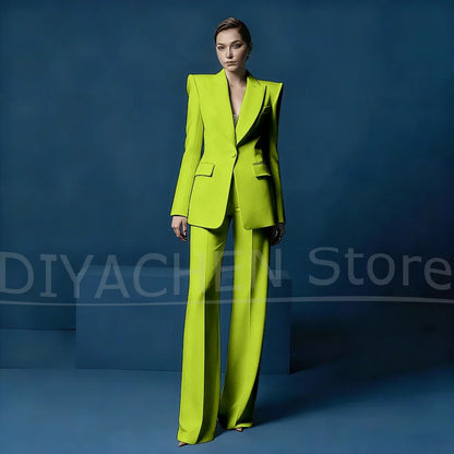 Women's Blazer and Wide-Leg Pants Suit Set Slim Fit One Button Jacket with Peak Lapel Elegant Formal Outfits for Office Party