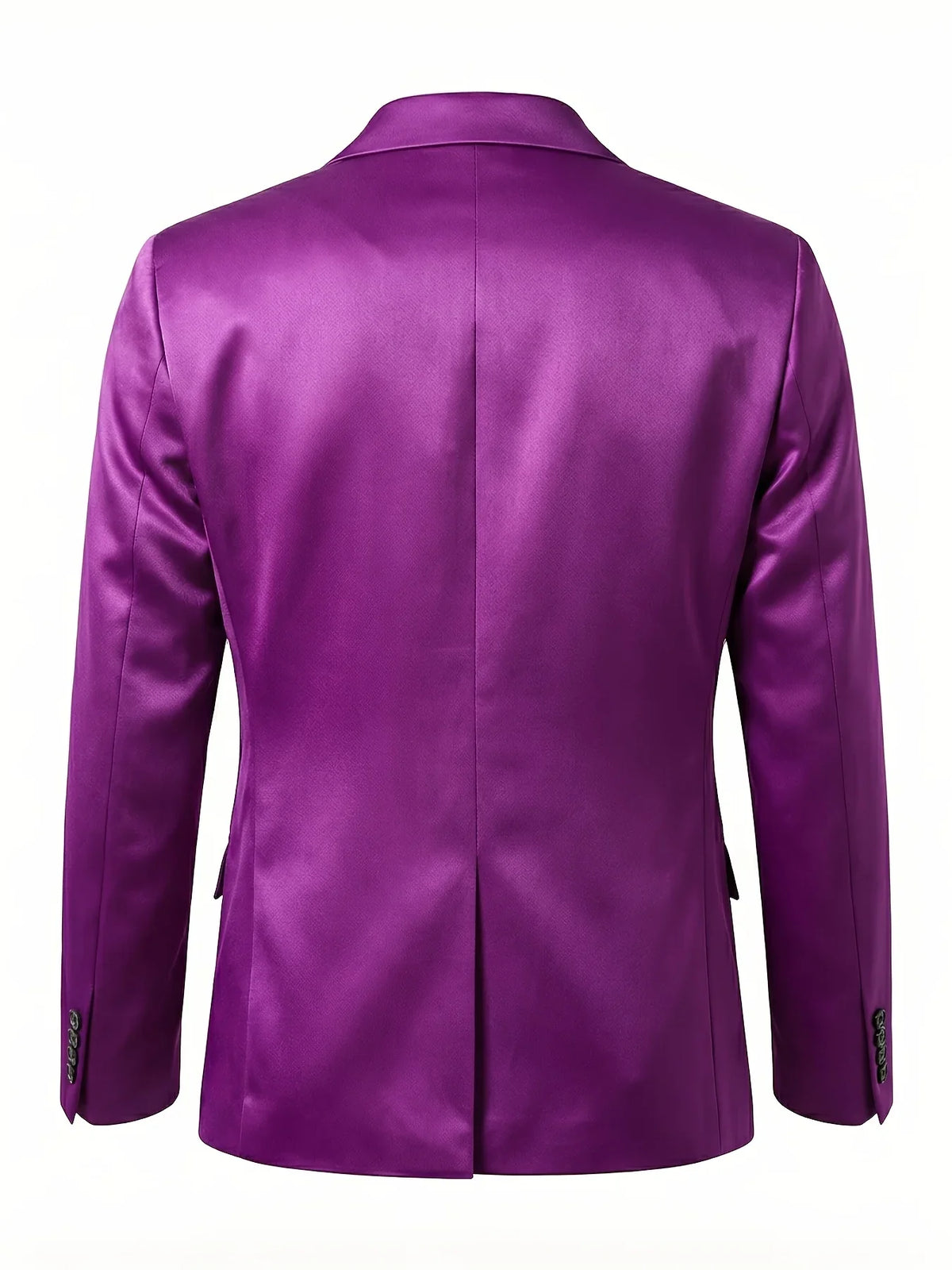 Mens Luxury Solid Blazer Jacket Slim Fit Casual Metal Buckle Belted Suit Coat Stylish Purple Satin One Button Sport Coat Tuxedo