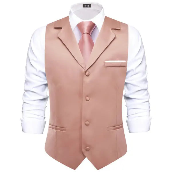 Men's Lapel Waistcoat with Necktie Pocket Square and Cufflinks – Formal Vest Set for Wedding and Business
