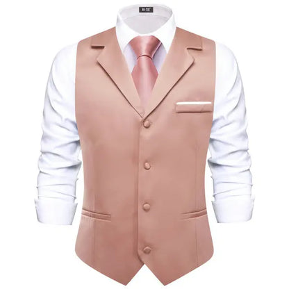 Men's Lapel Waistcoat with Necktie Pocket Square and Cufflinks – Formal Vest Set for Wedding and Business