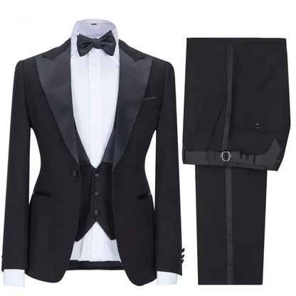 Men Suit 3 Pieces Beige With Black Lapel Single Button For Wedding Business Banquet Party Office Daily Work Jacket Vest Pants