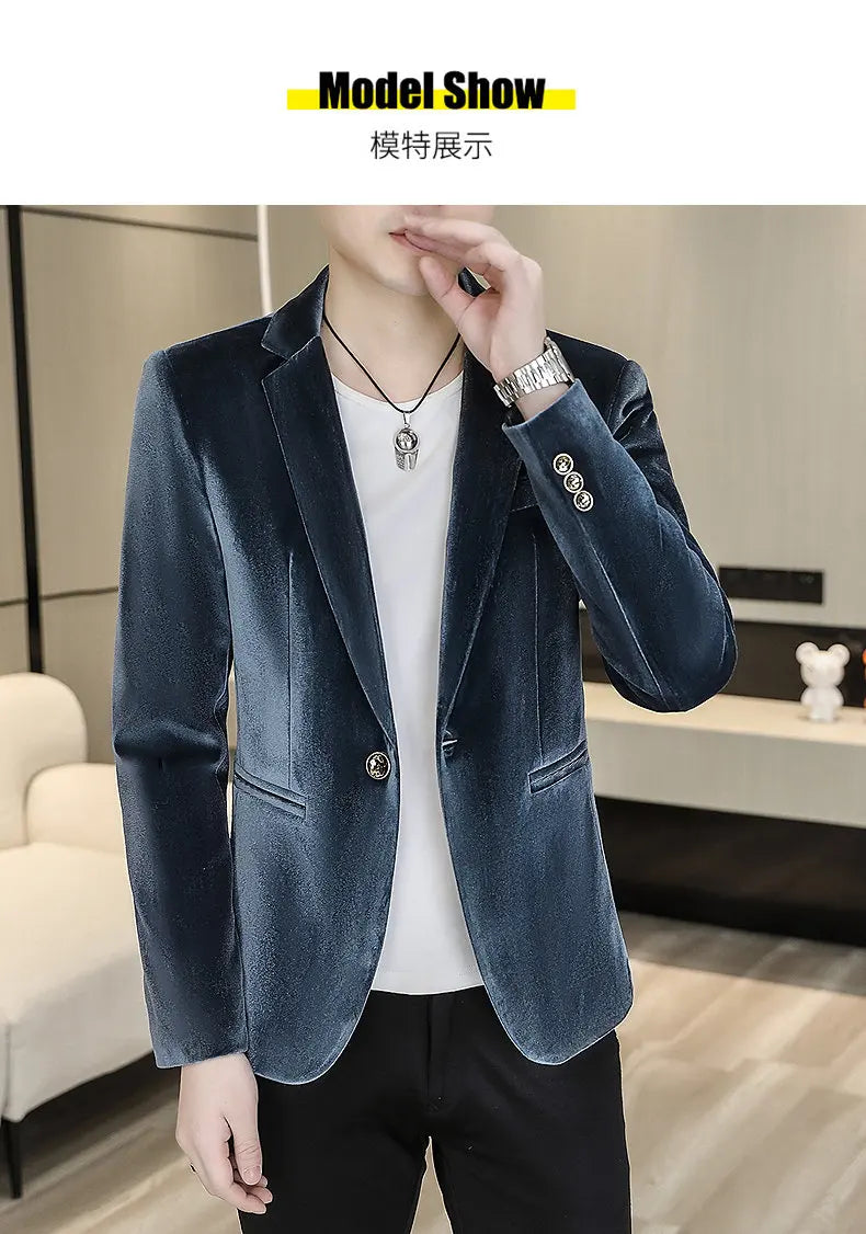 Blazer: An Outdoor Fashion Business Gentleman Wedding Host Slim-fit Casual Korean-style Youthful Men's Golden Velvet Blazer